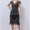Gatsbylady Dorothy Fringe 20's Flapper Dress Black Silver