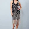 Gatsbylady Jade Fringe 20's Flapper Dress Black Silver
