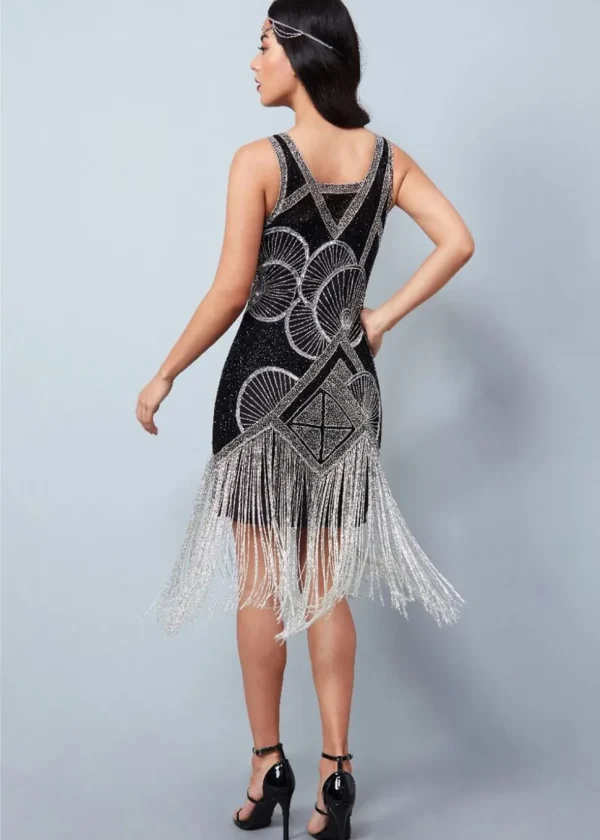 Gatsbylady Jade Fringe 20's Flapper Dress Black Silver