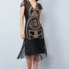 Gatsbylady Mary Fringe 20's Flapper Dress Black Gold
