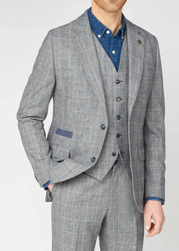 Gibson London Daniel Check Suit Jacket Gray