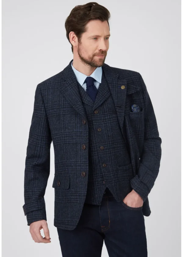 Gibson London Gerard Grouse Check Suit Jacket Navy Black