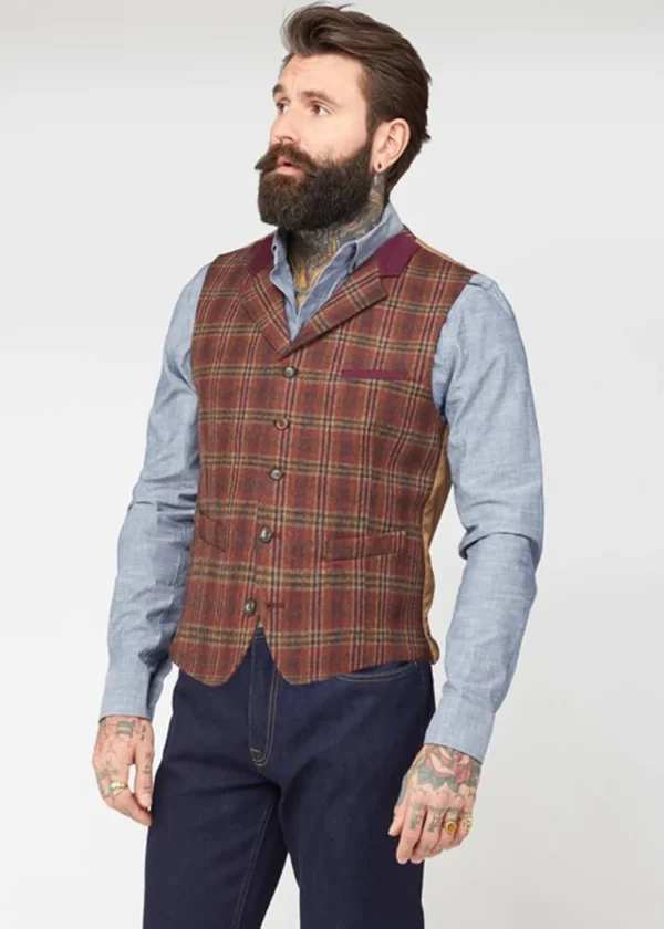 Gibson London Jason Check Gilet Orange