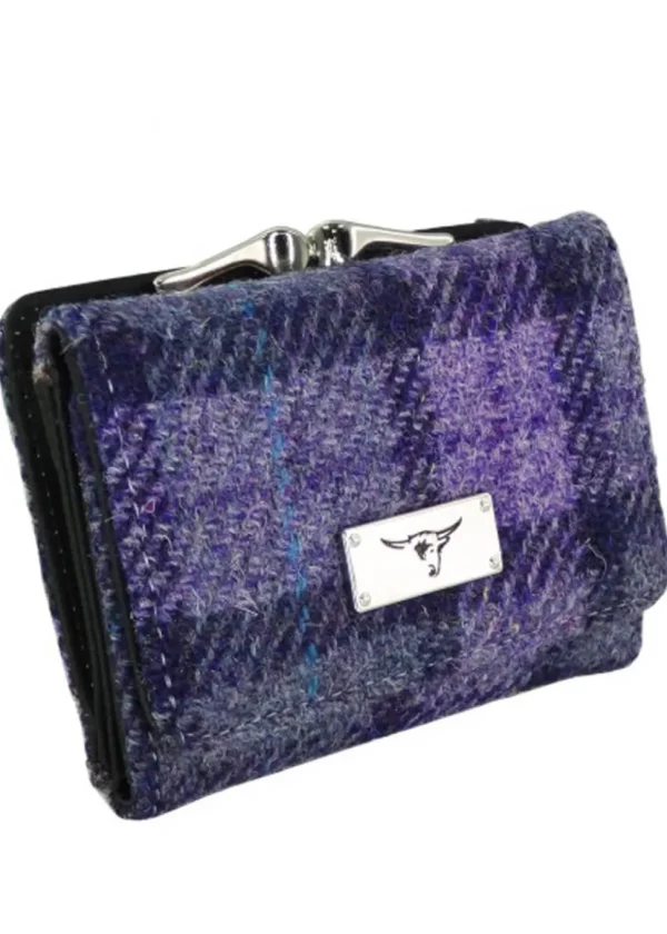 Glen Appin of Schotland Unst Harris Tweed Tartan Clasp Portemonee Wallet Purple