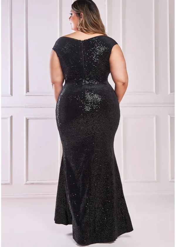 Goddiva Zoe Sequin Velvet Maxi Dress Black