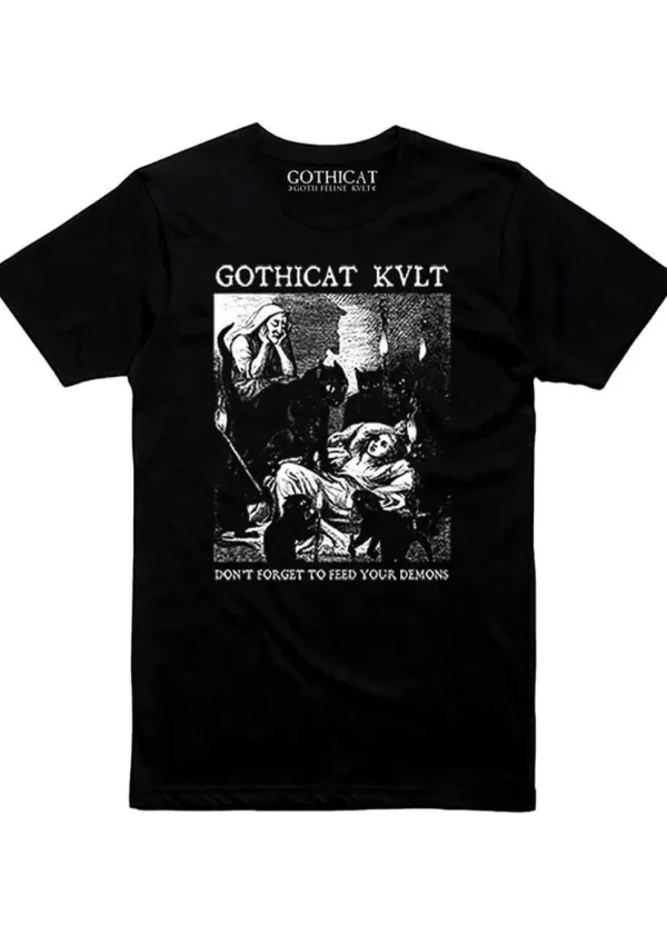 Gothicat Kvlt Feed your Demons Girly T-Shirt Black