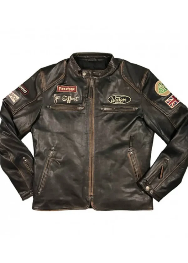 Grand Prix Mens Warson Classic Driver Jo Siffert Leather Jacket Brown