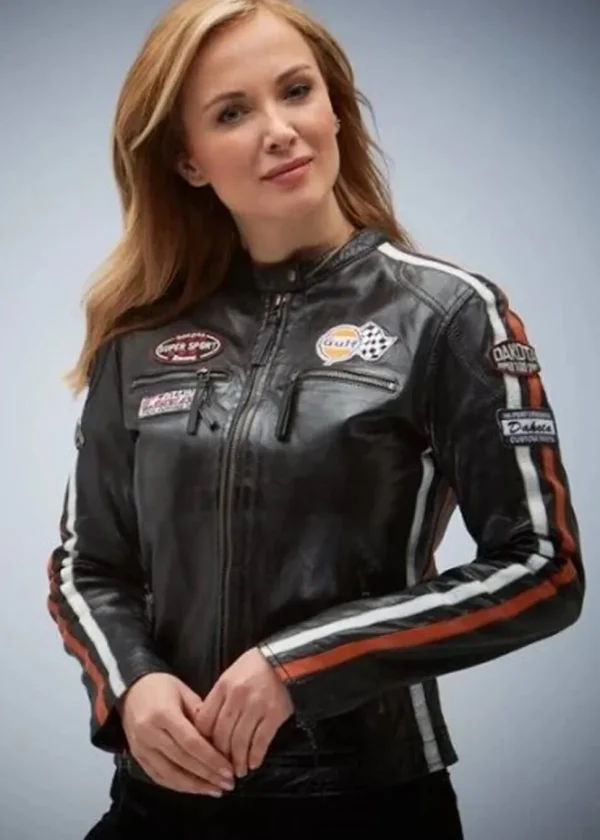 Grand Prix Women's Gulf Racing Leather Jacket Black