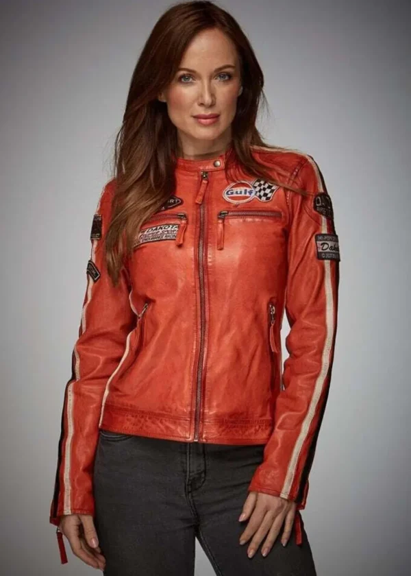 Grand Prix Women's Gulf Racing Leather Jacket Orange