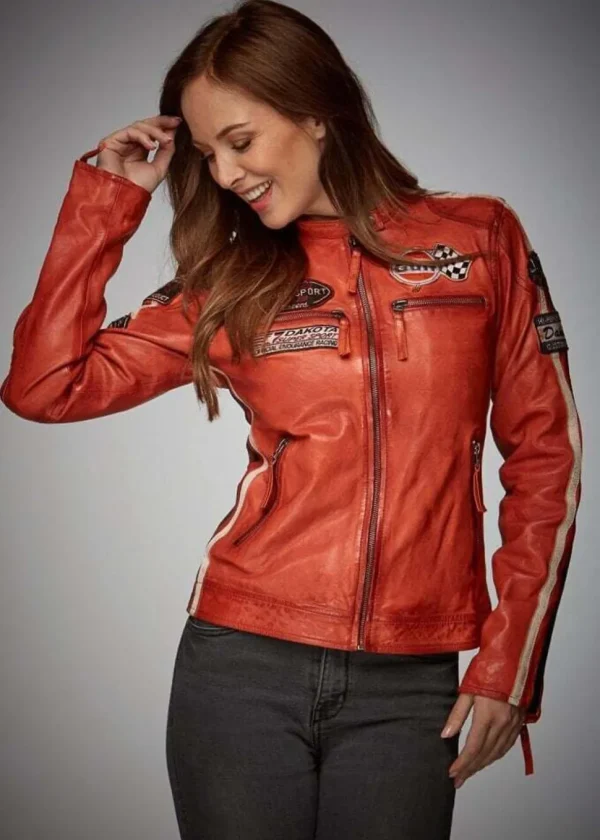Grand Prix Women's Gulf Racing Leather Jacket Orange