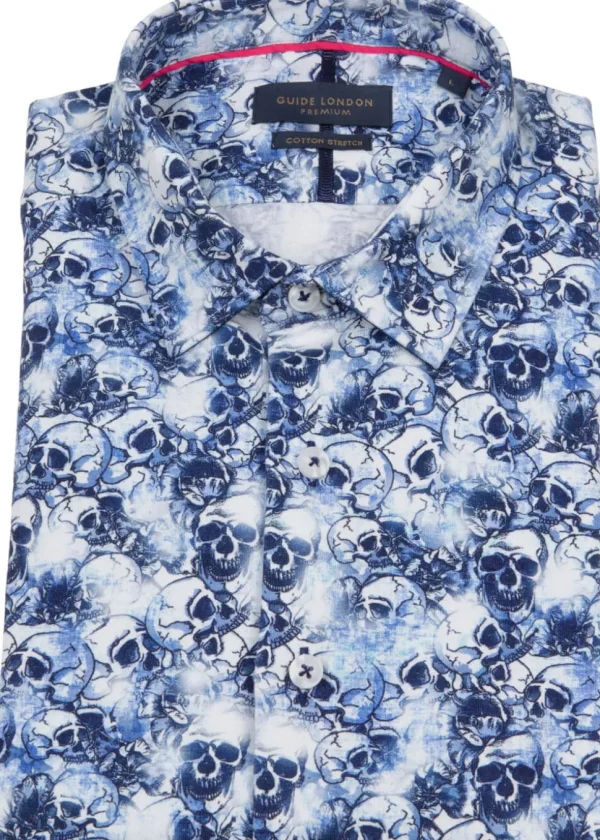 Guide London Mens Blue Skulls Shirt Blue