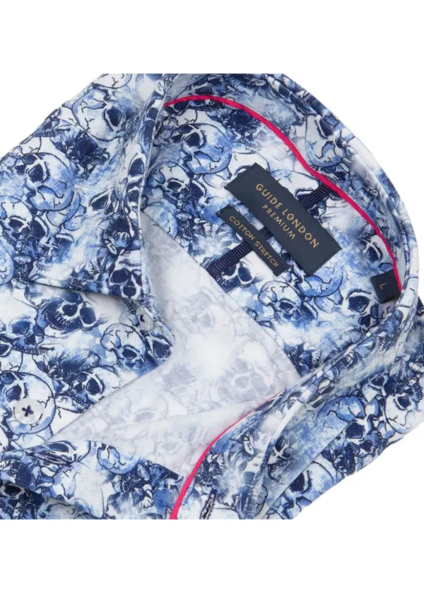 Guide London Mens Blue Skulls Shirt Blue