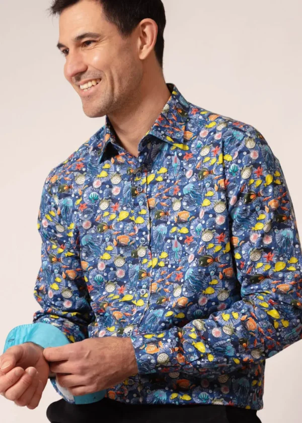 Guide London Mens Fish In The Sea Shirt Blue