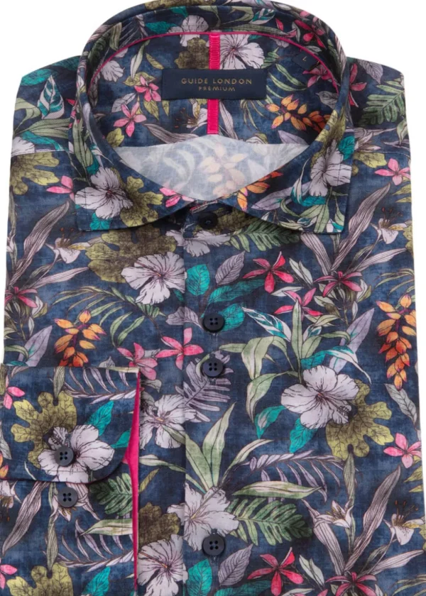 Guide London Mens Fresh Flowers Shirt Navy