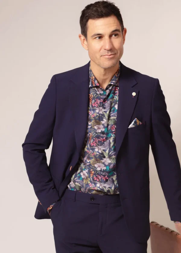 Guide London Mens Fresh Flowers Shirt Navy