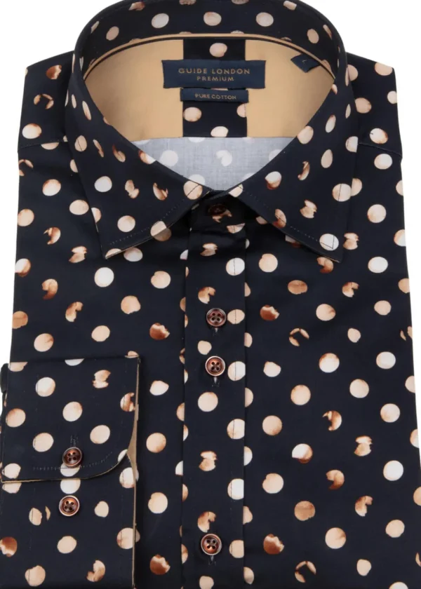 Guide London Mens Moon Phases Shirt Navy Brown