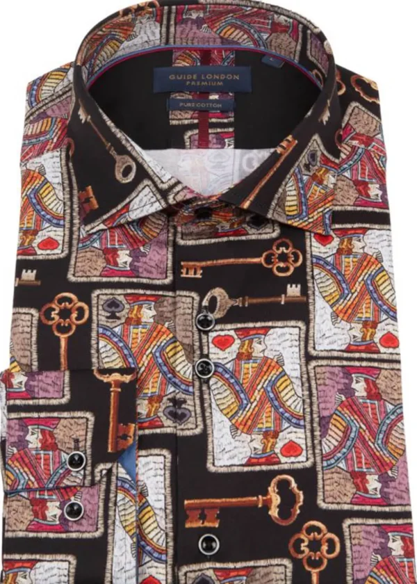Guide London Mens Playing Cards Shirt Black