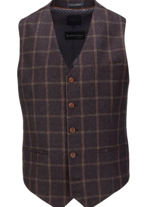 Guide London Mens Roelof Check Waistcoat Brown