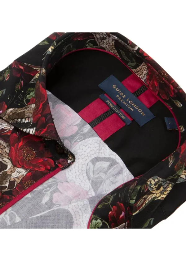Guide London Mens Snake Skulls & Roses Shirt Black