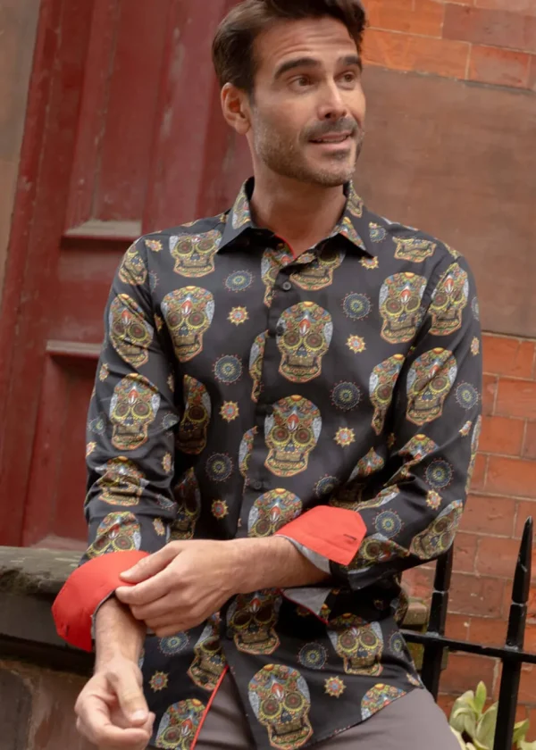 Guide London Mens Sugarskulls Shirt Black
