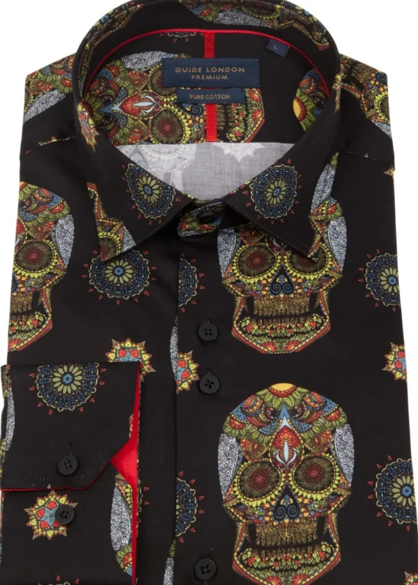 Guide London Mens Sugarskulls Shirt Black