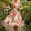 Hearts & Roses Adelyn Floral 50's Swing Dress White