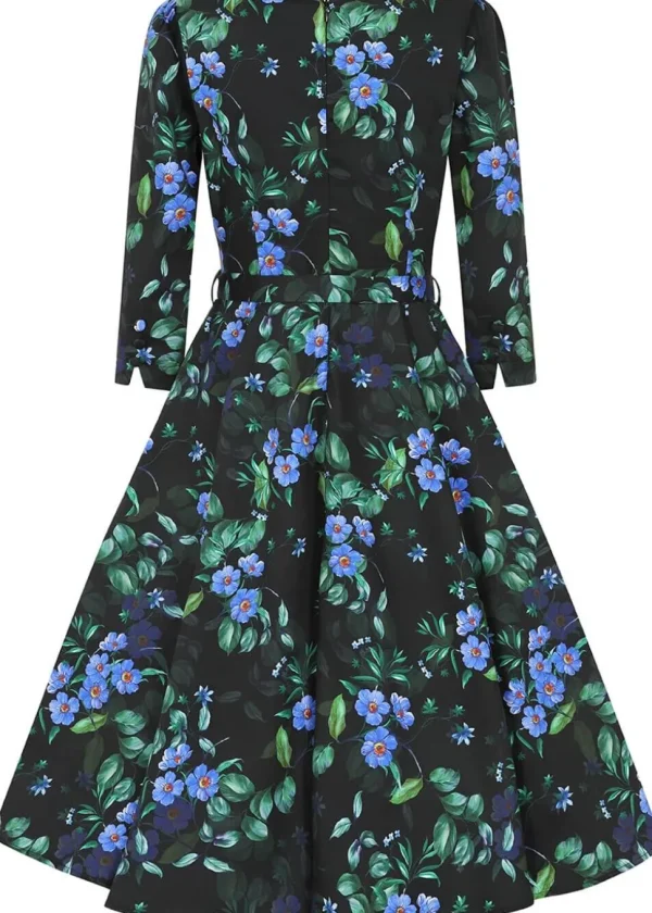 Hearts & Roses Amira Floral 50's Swing Dress Black