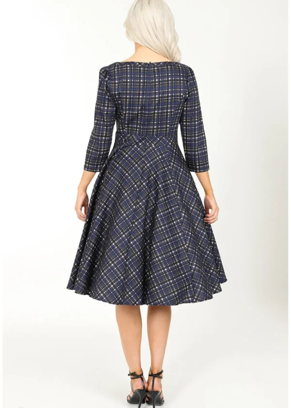 Hearts & Roses Anna Check 50's Swing Dress Navy