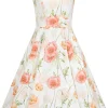 Hearts & Roses Aria Floral 50's Swing Dress White