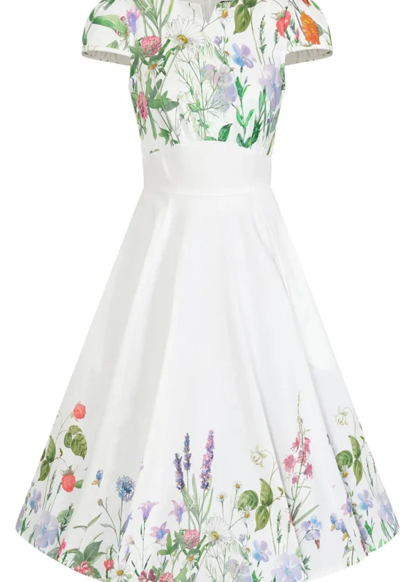 Hearts & Roses Autumn Floral 50's Swing Dress White