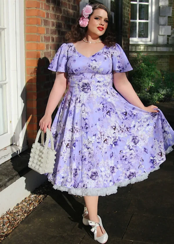 Hearts & Roses Bonnie Floral 50's Swing Dress Blue