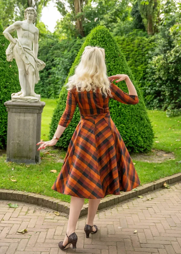 Hearts & Roses Caitlin Check 50's Swing Dress Orange