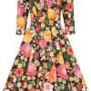 Hearts & Roses Cassidy Floral 50's Swing Dress Black