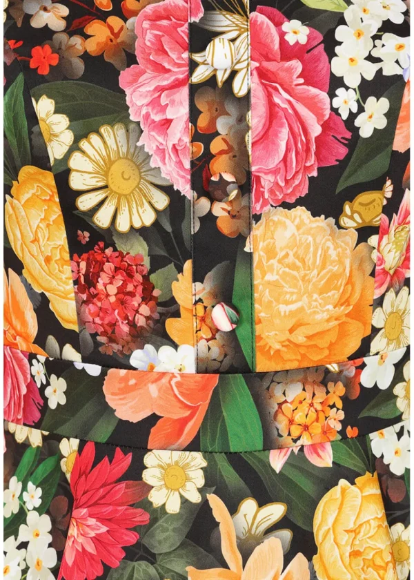 Hearts & Roses Cassidy Floral 50's Swing Dress Black