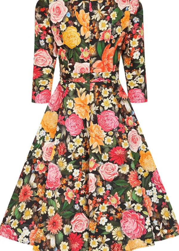 Hearts & Roses Cassidy Floral 50's Swing Dress Black