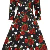 Hearts & Roses Catriona Roses 50's Swing Dress Black