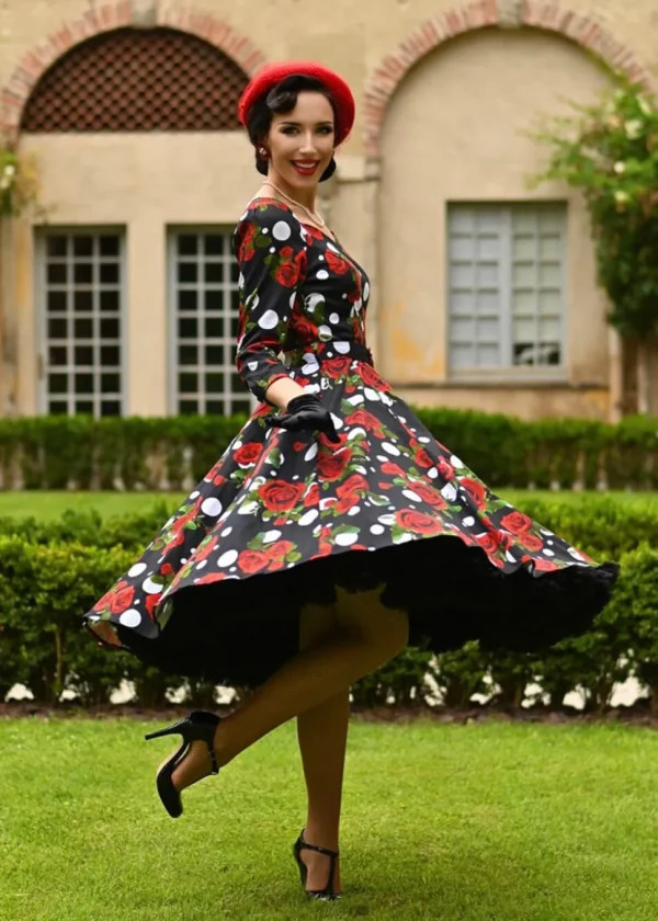 Hearts & Roses Catriona Roses 50's Swing Dress Black