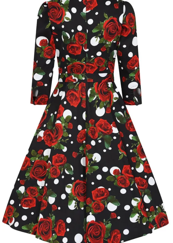 Hearts & Roses Catriona Roses 50's Swing Dress Black