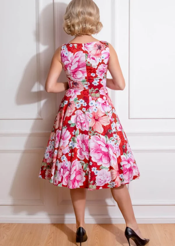 Hearts & Roses Charlie Floral 50's Swing Dress Red