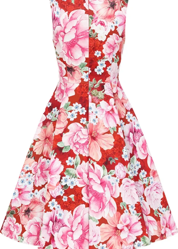 Hearts & Roses Charlie Floral 50's Swing Dress Red