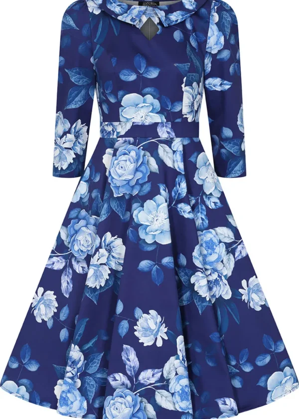 Hearts & Roses Dafney Floral 50's Swing Dress Blue