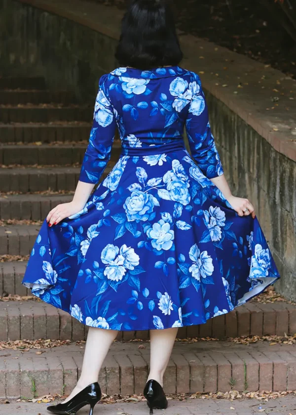 Hearts & Roses Dafney Floral 50's Swing Dress Blue