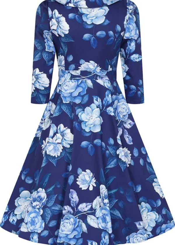 Hearts & Roses Dafney Floral 50's Swing Dress Blue