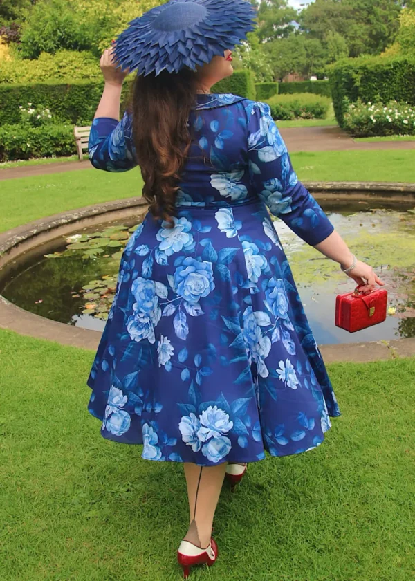 Hearts & Roses Dafney Floral 50's Swing Dress Blue