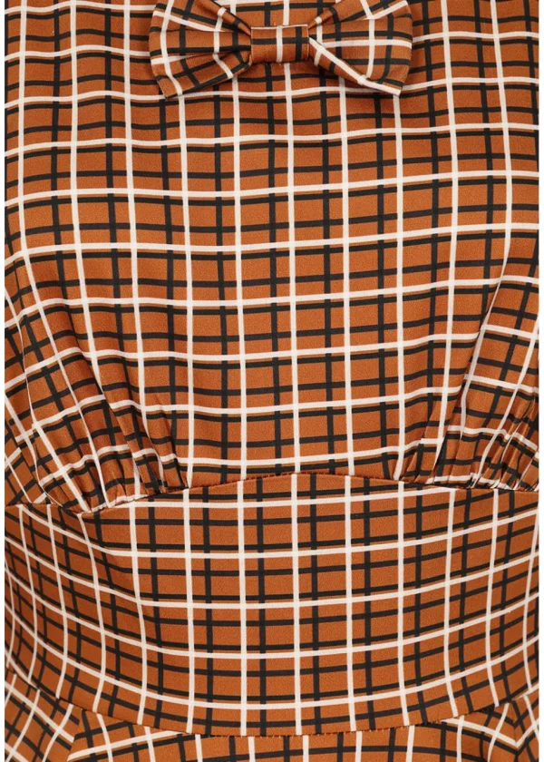 Hearts & Roses Daniella Check 50's Swing Dress Brown