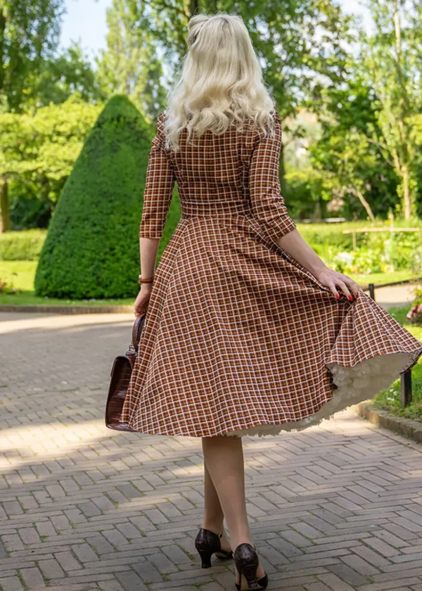 Hearts & Roses Daniella Check 50's Swing Dress Brown