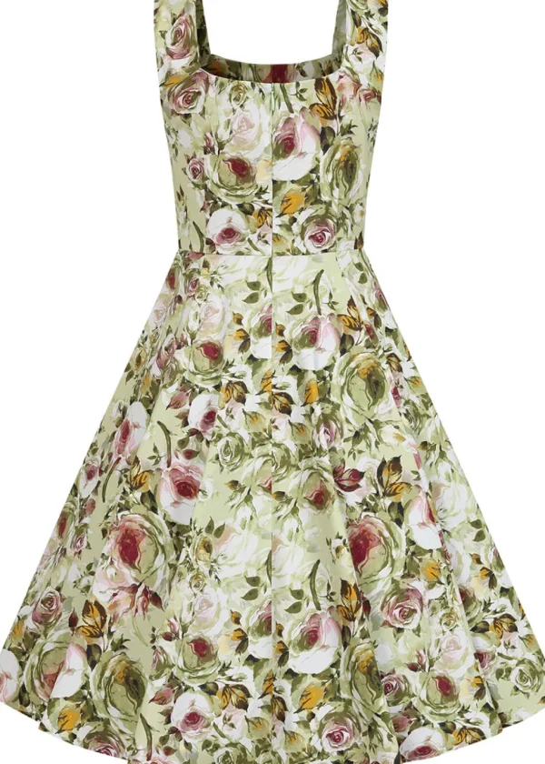 Hearts & Roses Emilia Floral 50's Swing Dress Green