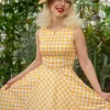 Hearts & Roses Gemma Gingham 50's Swing Dress Yellow White