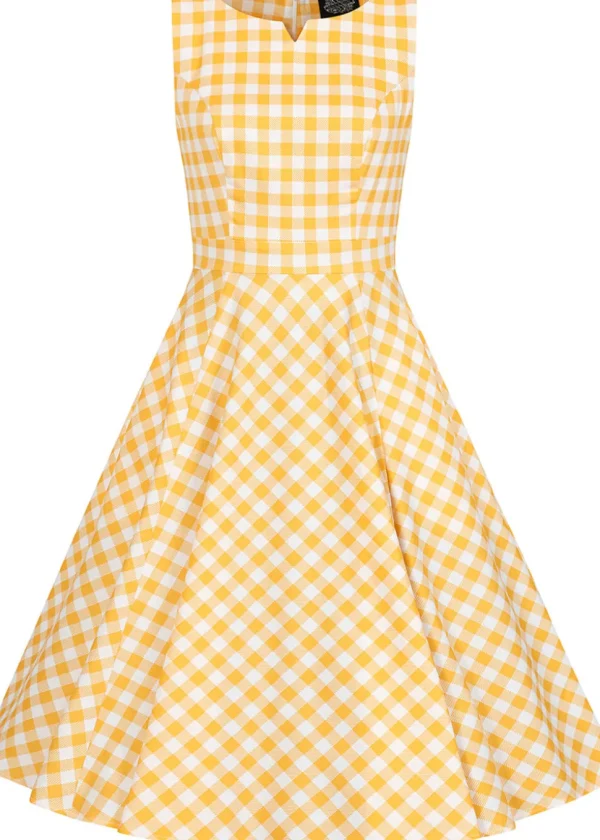 Hearts & Roses Gemma Gingham 50's Swing Dress Yellow White