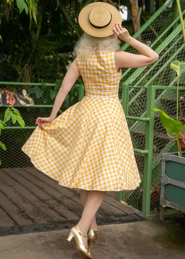 Hearts & Roses Gemma Gingham 50's Swing Dress Yellow White